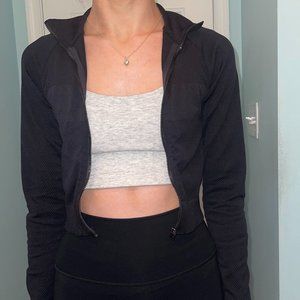 Fabletics Tory Cropped Seamless Jacket | Black Seamless Zipper Jacket